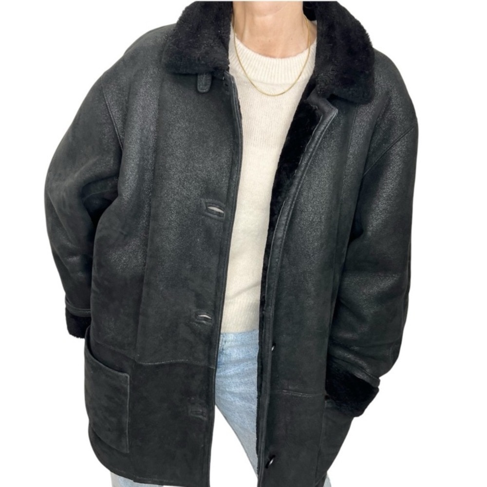 Vintage Dominic Bellissimo black suede shearling boxy button up coat 14